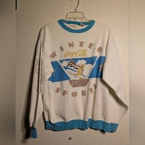 Coca Cola Winter Sports White and Blue Sweater Size Xl